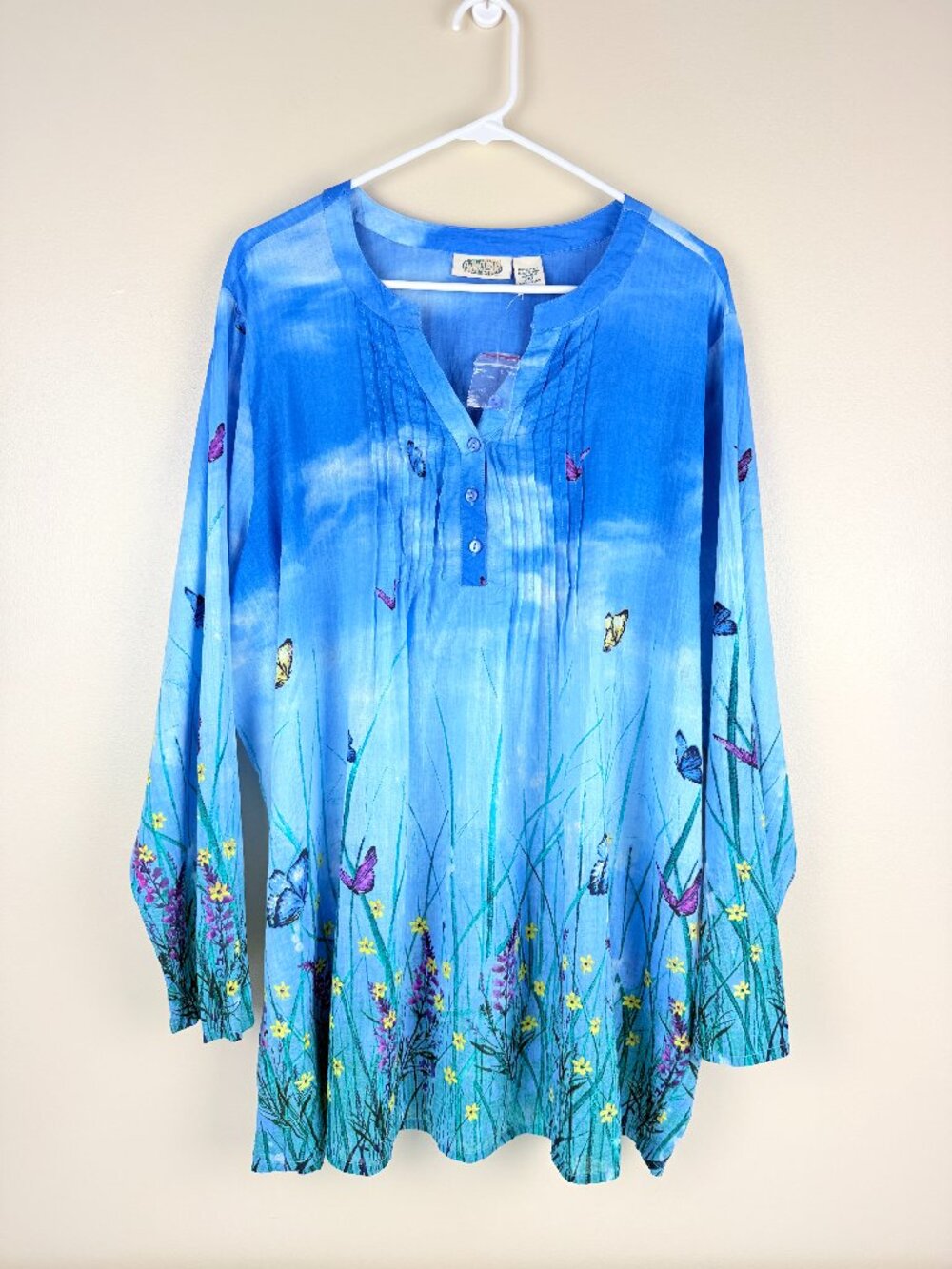 NWT Collections Etc Butterfly Garden Cotton Tunic Top Size XXL Soft 100% Cotton